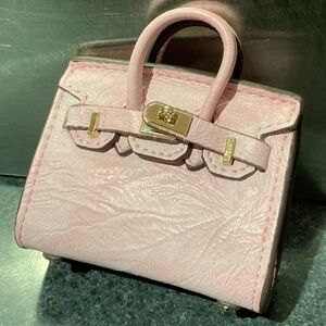 👜 Handmade Genuine Leather Mini Pastel Pink Birkin Textured Tote Bag Charm